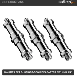 Walimex Set 3x Spigot Gewinde Adapter 3/8 Zoll und 1/4 Zoll – Gewindeadapter für Kamera Zubehör und Stativ – Fotostudio Fotoshootings Fotografie