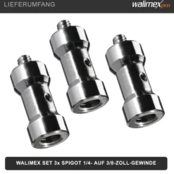 Walimex Set 3x Spigot Gewinde Adapter 1/4 Zoll auf 3/8 Zoll – Gewindeadapter für Kamera Zubehör und Stativ – Fotostudio Fotoshootings Fotografie
