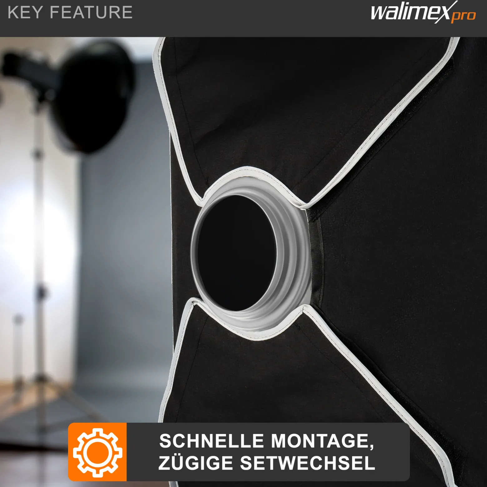 Walimex Softboxadapter für Octagon Striplight - 152 x 152 x 30 mm - aus Metall - Lichtformer-Adapter für Softboxen Striplight - kompatibel mit Hensel EH / Richter Blitzsystemen