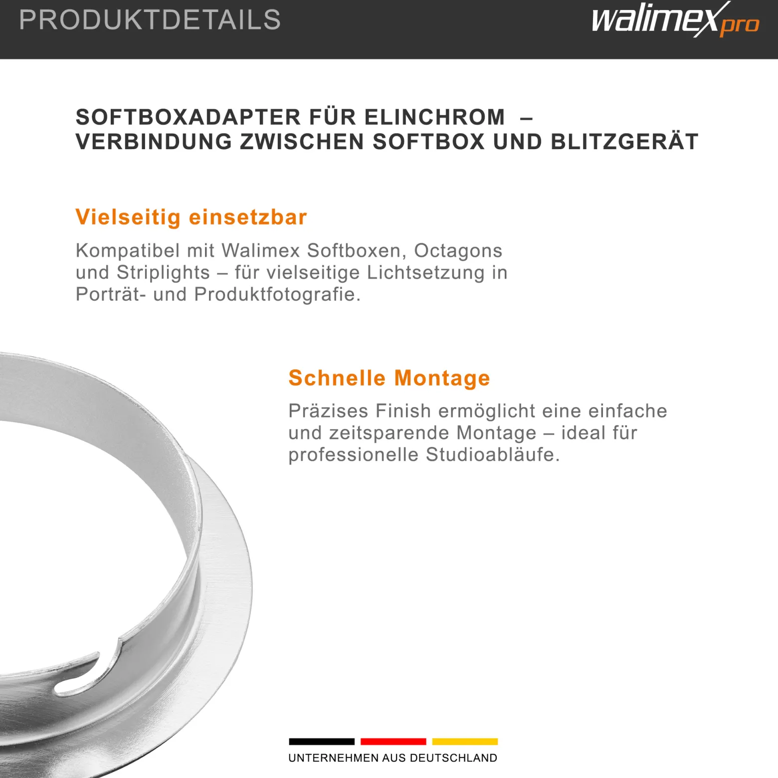 Walimex Softboxadapter für Octagon Striplight - 152 x 152 x 30 mm - aus Metall - Lichtformer-Adapter für Softboxen Striplight - kompatibel mit Elinchrom Blitzsystemen