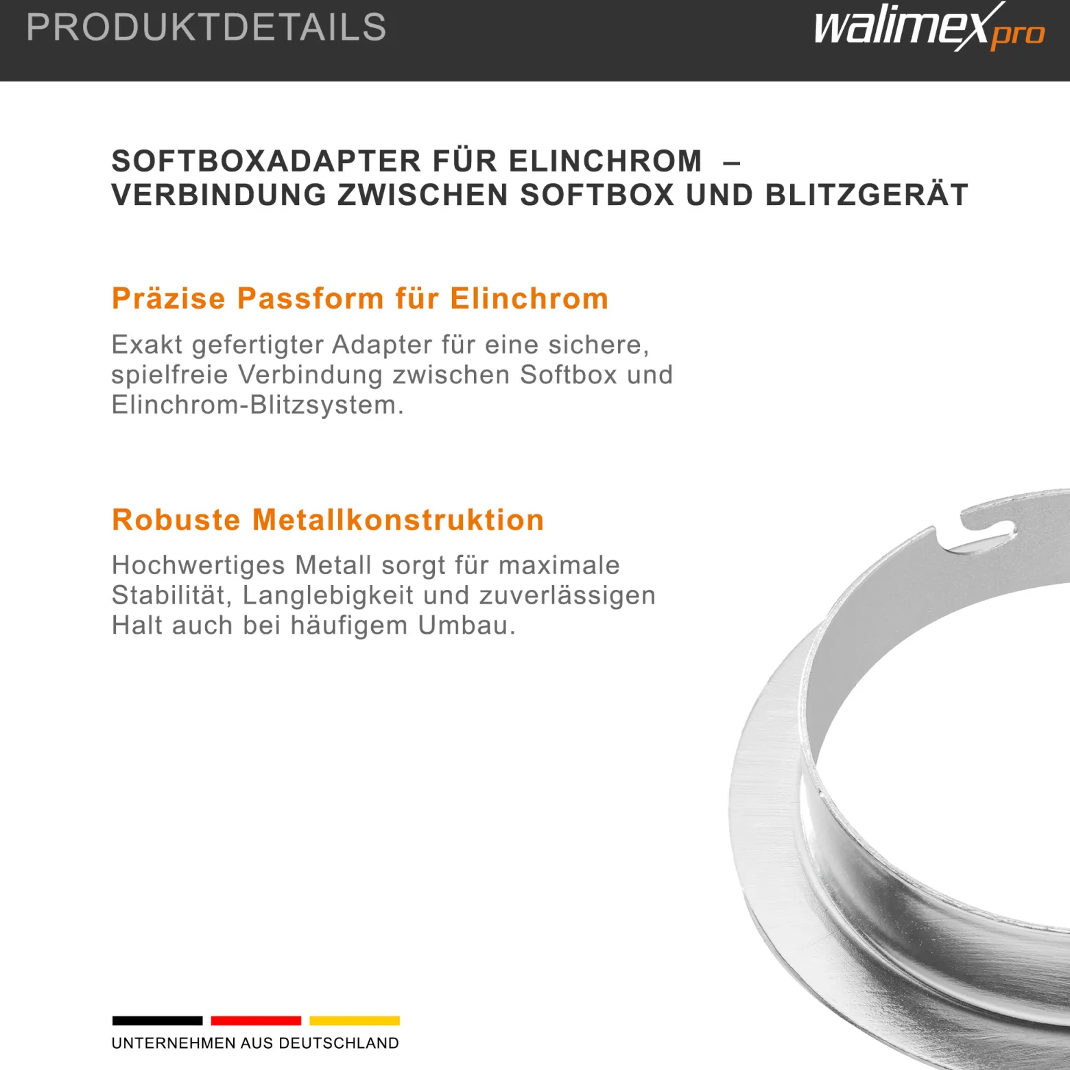 Walimex Softboxadapter für Octagon Striplight - 152 x 152 x 30 mm - aus Metall - Lichtformer-Adapter für Softboxen Striplight - kompatibel mit Elinchrom Blitzsystemen