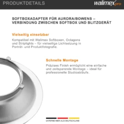 Walimex Softboxadapter für Octagon Striplight - 152 x 152 x 47 mm - aus Aluminium - Lichtformer-Adapter für Softboxen Striplight - kompatibel mit Multiblitz P Bajonett Blitzsystemen