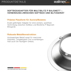 Walimex Softboxadapter für Octagon Striplight - 152 x 152 x 47 mm - aus Aluminium - Lichtformer-Adapter für Softboxen Striplight - kompatibel mit Multiblitz P Bajonett Blitzsystemen
