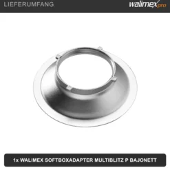 Walimex Softboxadapter für Octagon Striplight - 152 x 152 x 47 mm - aus Aluminium - Lichtformer-Adapter für Softboxen Striplight - kompatibel mit Multiblitz P Bajonett Blitzsystemen