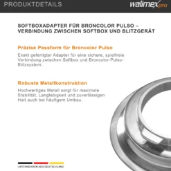 Walimex Softboxadapter für Octagon Striplight - 152 x 152 x 47 mm - aus Metall - Lichtformer-Adapter für Softboxen Striplight - kompatibel mit Broncolor Pulso Blitzsystemen