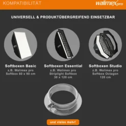 Walimex Softboxadapter für Octagon Striplight - 152 x 152 x 40 mm - aus Metall - Lichtformer-Adapter für Softboxen Striplight - kompatibel mit Profoto Blitzsystemen