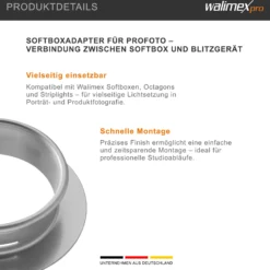 Walimex Softboxadapter für Octagon Striplight - 152 x 152 x 40 mm - aus Metall - Lichtformer-Adapter für Softboxen Striplight - kompatibel mit Profoto Blitzsystemen
