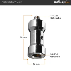 Walimex Spigot Gewinde Adapter 1/4 Zoll auf 3/8 Zoll, Gewindeadapter für Kamera Zubehör und Stativ