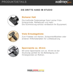 Walimex Studioclip 5er Set 85 x 110 x 70 mm mit kräftiger Federzwinge, Studioklemme bis 45 mm Spannweite