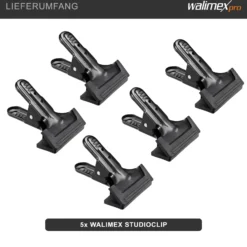 Walimex Studioclip 5er Set 85 x 110 x 70 mm mit kräftiger Federzwinge, Studioklemme bis 45 mm Spannweite