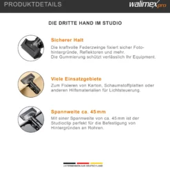 Walimex Studioclip 85 x 110 x 70 mm mit kräftiger Federzwinge, Studioklemme bis 45 mm Spannweite