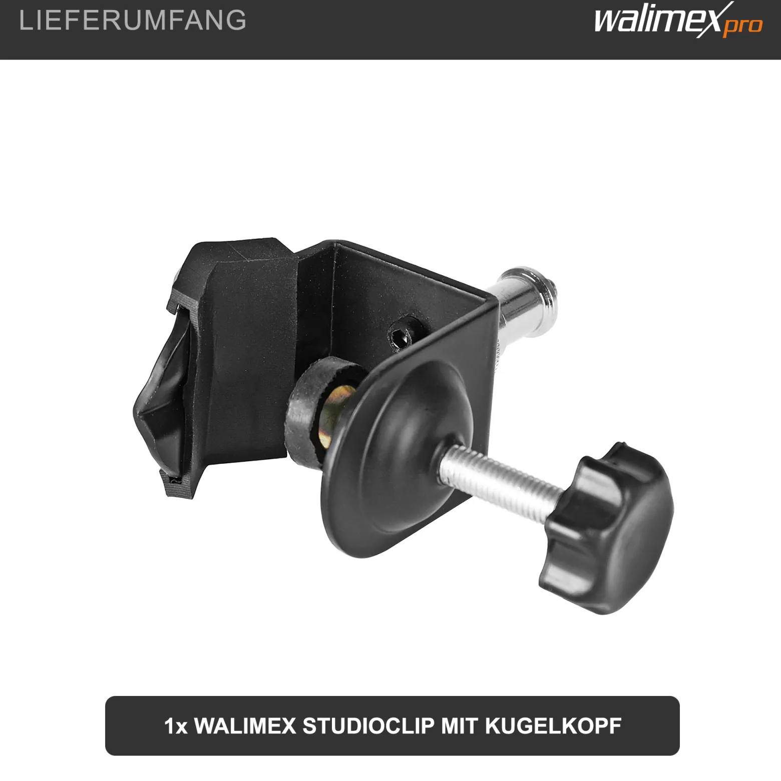 Walimex Studioklemme 110 x 100 x 45 mm mit 5/8 Spigot 1/4" Gewinde Klemmbereich 1-3,5 cm