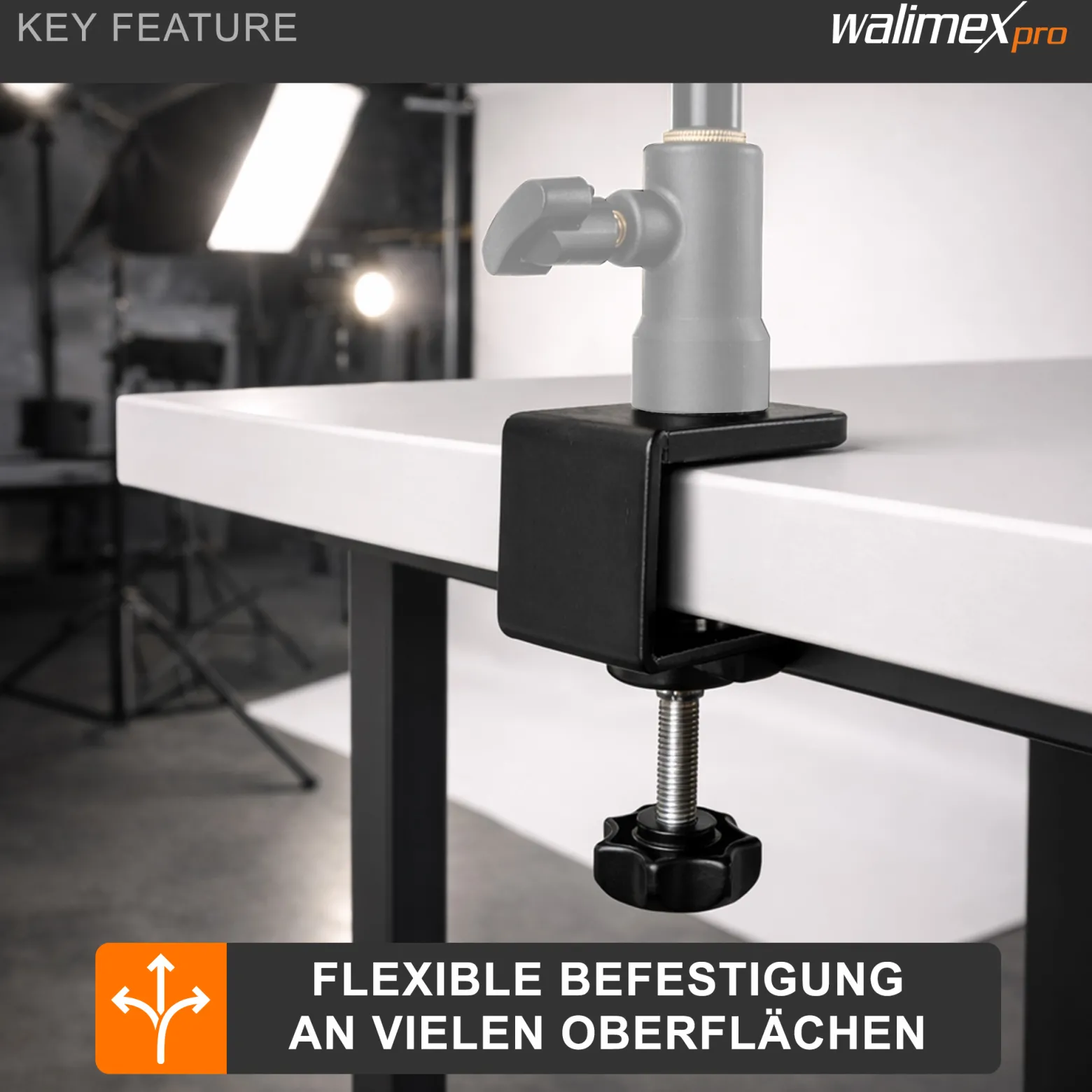 Walimex Studioklemme 110 x 100 x 45 mm mit 5/8 Spigot 1/4" Gewinde Klemmbereich 1-3,5 cm