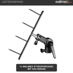 Walimex Styroporgabel mit Halterung, 4-zackige Gabel für Styroporplatten, neigbare Spigot Halterung mit 5/8 Zoll und 1/4 sowie 3/8 Zoll Gewinde, ideal zum Aufhellen und Abdunkeln