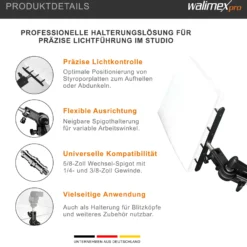 Walimex Styroporgabel mit Halterung, 4-zackige Gabel für Styroporplatten, neigbare Spigot Halterung mit 5/8 Zoll und 1/4 sowie 3/8 Zoll Gewinde, ideal zum Aufhellen und Abdunkeln