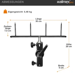 Walimex Styroporgabel mit Halterung, 4-zackige Gabel für Styroporplatten, neigbare Spigot Halterung mit 5/8 Zoll und 1/4 sowie 3/8 Zoll Gewinde, ideal zum Aufhellen und Abdunkeln