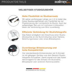 Walimex Synchrokabel - 17 x 8 x 4200 mm - mit Klinkenstecker 3,5 mm und X-Kontakt - für Blitzkabel für Blitzgerät Studioblitzleuchte