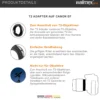 Walimex T2 Adapter kompatibel mit Canon EF-Bajonett EOS - 60 x 60 x 20 mm - Adapterring manueller Fokus, einfache Handhabung, Objektiv-Anschlussring für viele Modelle