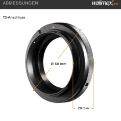 Walimex T2 Adapter kompatibel mit Canon EF-Bajonett EOS - 60 x 60 x 20 mm - Adapterring manueller Fokus, einfache Handhabung, Objektiv-Anschlussring für viele Modelle