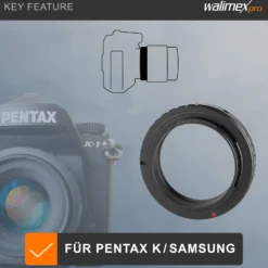 Walimex T2 Adapter kompatibel mit Pentax K/kompatibel mit Samsung GX - 67 x 67 x 5 mm - Adapterring manueller Fokus, einfache Handhabung, Objektiv-Anschlussring für viele Modelle