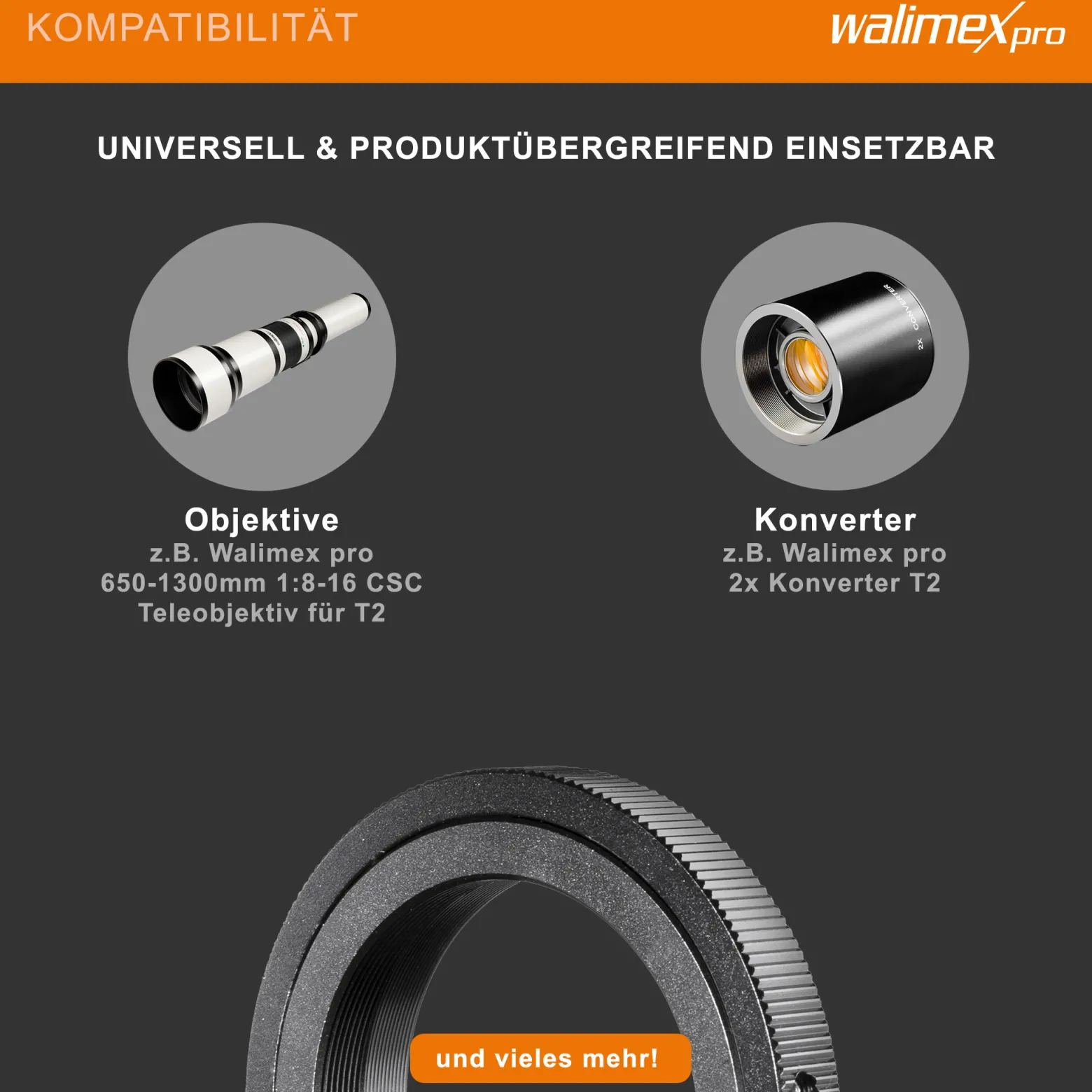 Walimex T2 Adapter kompatibel mit Nikon MF - 60 x 60 x 6 mm - Adapterring manueller Fokus, einfache Handhabung, Objektiv-Anschlussring für viele Modelle