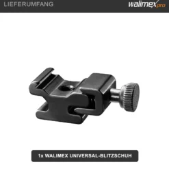 Walimex Universal Blitzschuh - 64 x 39 x 25 mm - aus Metall - mit 1/4" Stativanschluss und Feststellschraube - Zubehör Foto Studio
