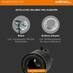 Walimex Universal Projektionsvorsatz kompatibel mit Elinchrom - 270 x 160 x 160 mm - mit 4 Farbfolien (blau, rot, gelb, grün) und Schablonen (Herz, Fenster, Mond, Blatt) - für Blitzgeräte Fotoatelier