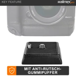 Walimex Universal Schnellwechselplatte FT-001P , kompatibel mit z.B. Manfrotto MA200 PL-14, 52 x 42 x 10 mm, Aluminium mit Gummierung