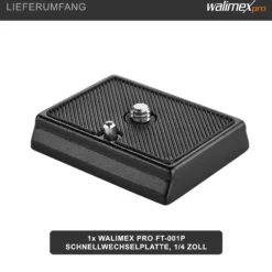 Walimex Universal Schnellwechselplatte FT-001P , kompatibel mit z.B. Manfrotto MA200 PL-14, 52 x 42 x 10 mm, Aluminium mit Gummierung