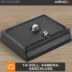 Walimex Universal Schnellwechselplatte FT-001P , kompatibel mit z.B. Manfrotto MA200 PL-14, 52 x 42 x 10 mm, Aluminium mit Gummierung