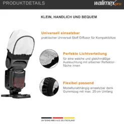 Walimex Universal Stoff Diffusor für Kompaktblitze, Diffusor Fotografie für Kamera Blitz bis 25 cm Umfang, hochwertiges Fotozubehör, weiche Ausleuchtung