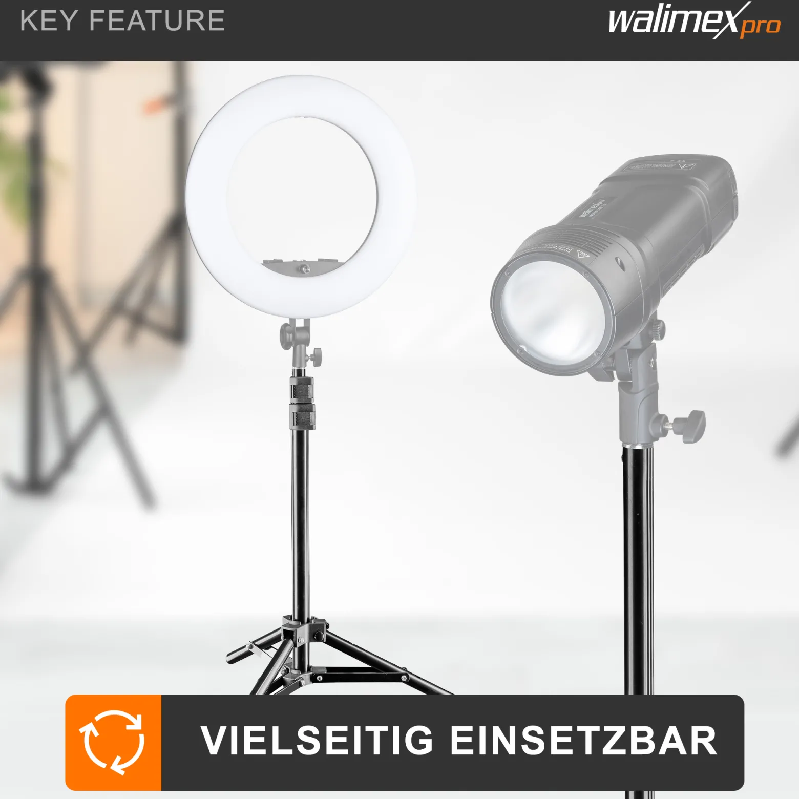 Walimex WT-802 Lampenstativ 108 cm, höhenverstellbares Lichtstativ belastbar bis 2,5 kg, Studiostativ mit 5/8 Zoll Spigot, Blitzstativ mit 1/4 und 3/8 Zoll Gewinde