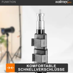 Walimex WT-802 Lampenstativ 108 cm, höhenverstellbares Lichtstativ belastbar bis 2,5 kg, Studiostativ mit 5/8 Zoll Spigot, Blitzstativ mit 1/4 und 3/8 Zoll Gewinde