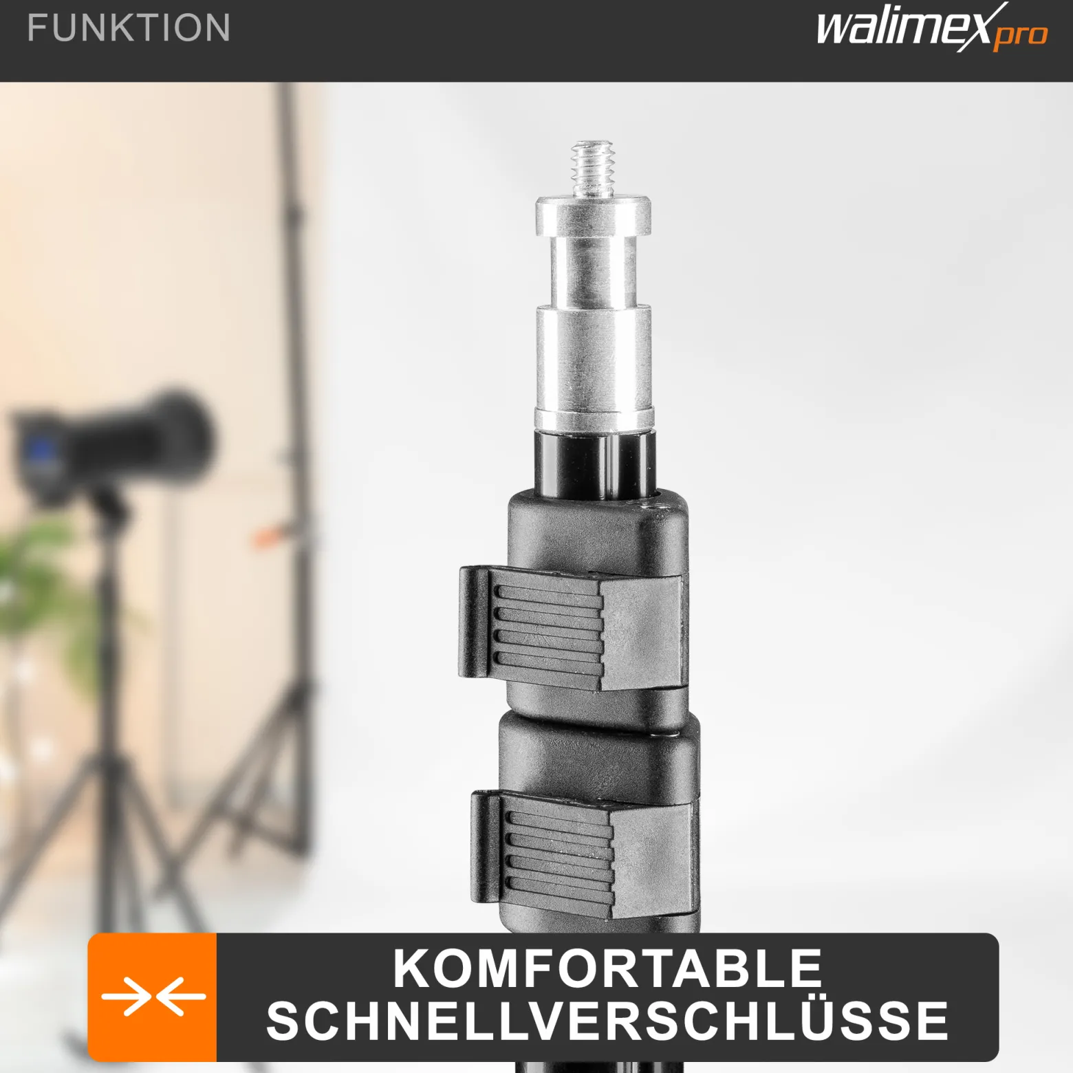 Walimex WT-802 Lampenstativ 108 cm, höhenverstellbares Lichtstativ belastbar bis 2,5 kg, Studiostativ mit 5/8 Zoll Spigot, Blitzstativ mit 1/4 und 3/8 Zoll Gewinde