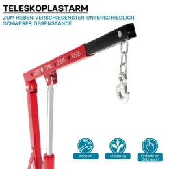 Werkstattkran für Lasten bis 500 kg, Motorheber mit 830-1280 mm Hubarm, Lastkran Motorheber, Motorkran Schwerlastkran