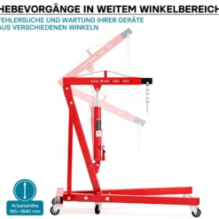 Werkstattkran klappbar für Lasten bis 1000 kg Hubarm 857-1133 mm Lastkran Motorkran Motorheber Schwerlastkran