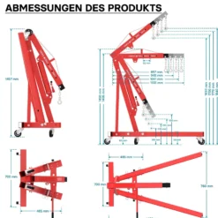 Werkstattkran klappbar für Lasten bis 1000 kg Hubarm 857-1133 mm Lastkran Motorkran Motorheber Schwerlastkran