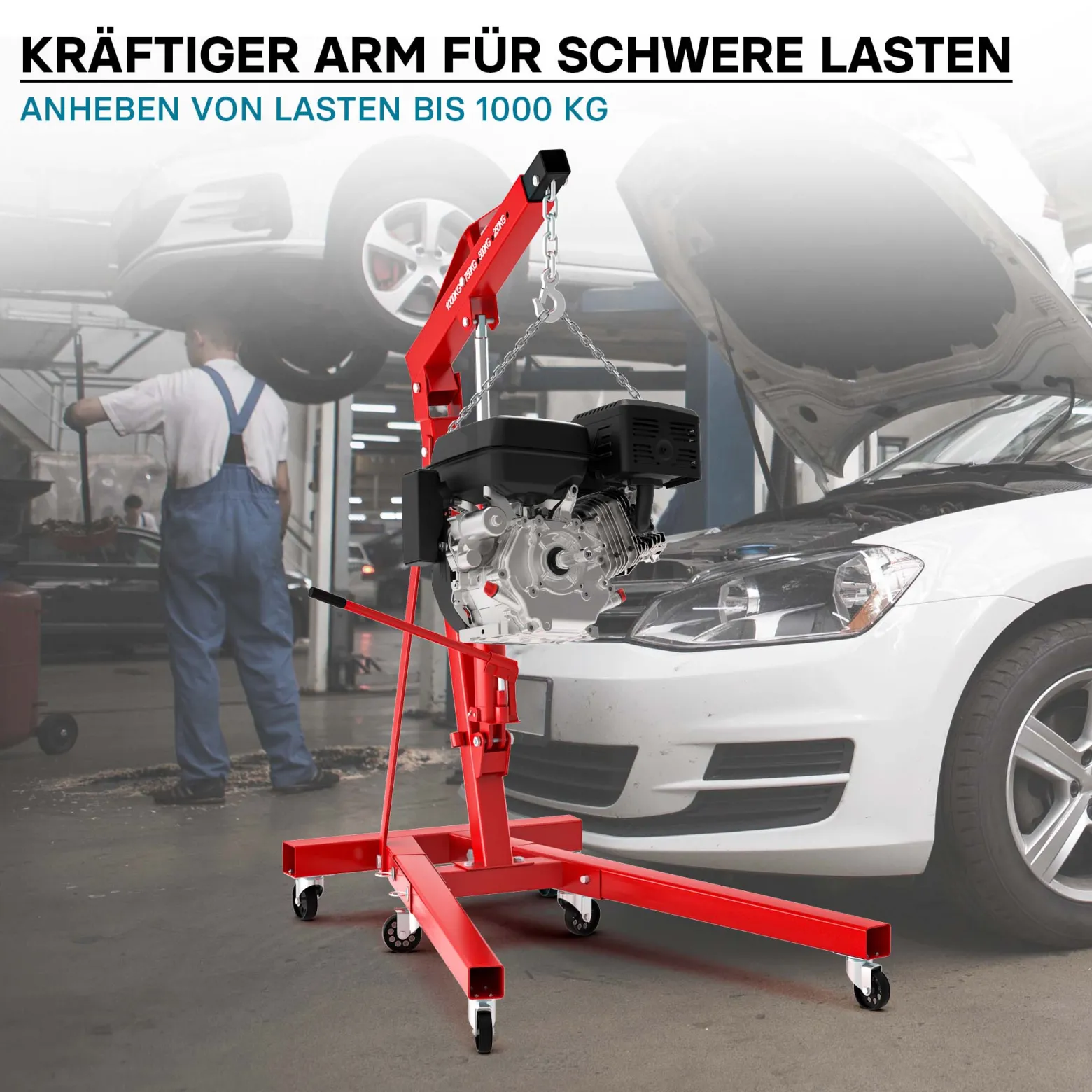 Werkstattkran klappbar für Lasten bis 1000 kg Hubarm 857-1133 mm Lastkran Motorkran Motorheber Schwerlastkran