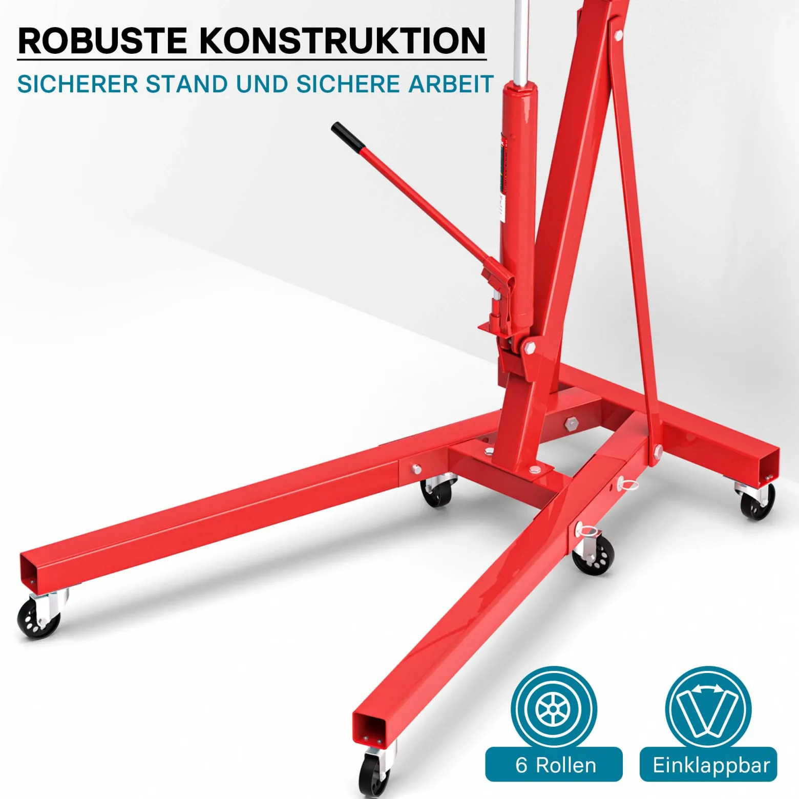 Werkstattkran klappbar für Lasten bis 1000 kg Hubarm 857-1133 mm Lastkran Motorkran Motorheber Schwerlastkran