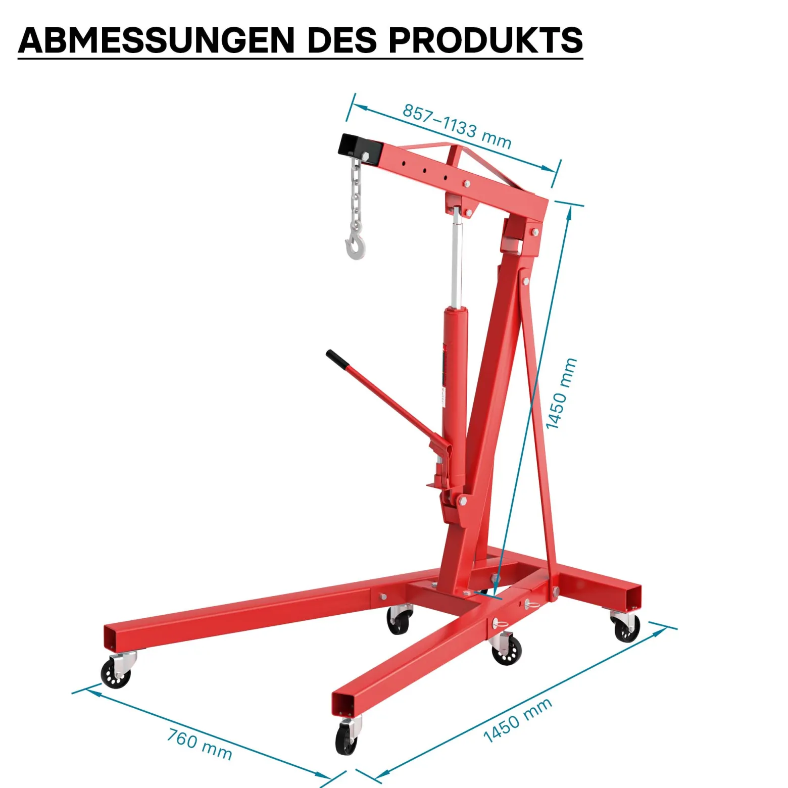 Werkstattkran klappbar für Lasten bis 1000 kg Hubarm 857-1133 mm Lastkran Motorkran Motorheber Schwerlastkran