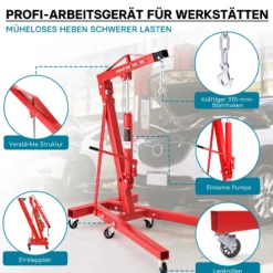 Werkstattkran klappbar für Lasten bis 1000 kg Hubarm 857-1133 mm Lastkran Motorkran Motorheber Schwerlastkran