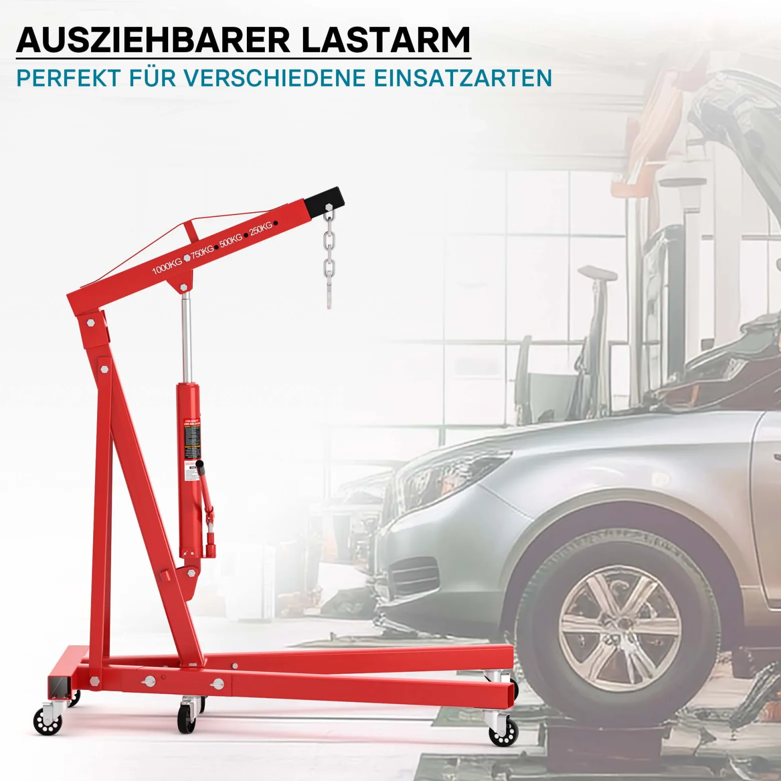 Werkstattkran klappbar für Lasten bis 1000 kg Hubarm 857-1133 mm Lastkran Motorkran Motorheber Schwerlastkran