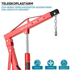 Werkstattkran klappbar für Lasten bis 1000 kg Hubarm 857-1133 mm Lastkran Motorkran Motorheber Schwerlastkran