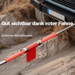 Wiltec Abschleppstange 3 teilig 2 m bis 3 t, Abschlepphilfe Schleppstange aus Stahl mit Warnfarbe, Fähnchen, Dämpfer und Tasche