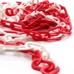 Wiltec Absperrkette 5 m lang mit Ø 6 mm, robuste Kunststoffkette rot-weiß, Sicherheitskette ideal für Innen- und Außenbereich, Kette aus Polypropylen