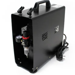Wiltec Airbrush Einzylinderkolbenkompressor AF189A bis max. 6 bar Druck, im Gehäuse mit Lufttank und Manometer, geräuscharmer Kompressor