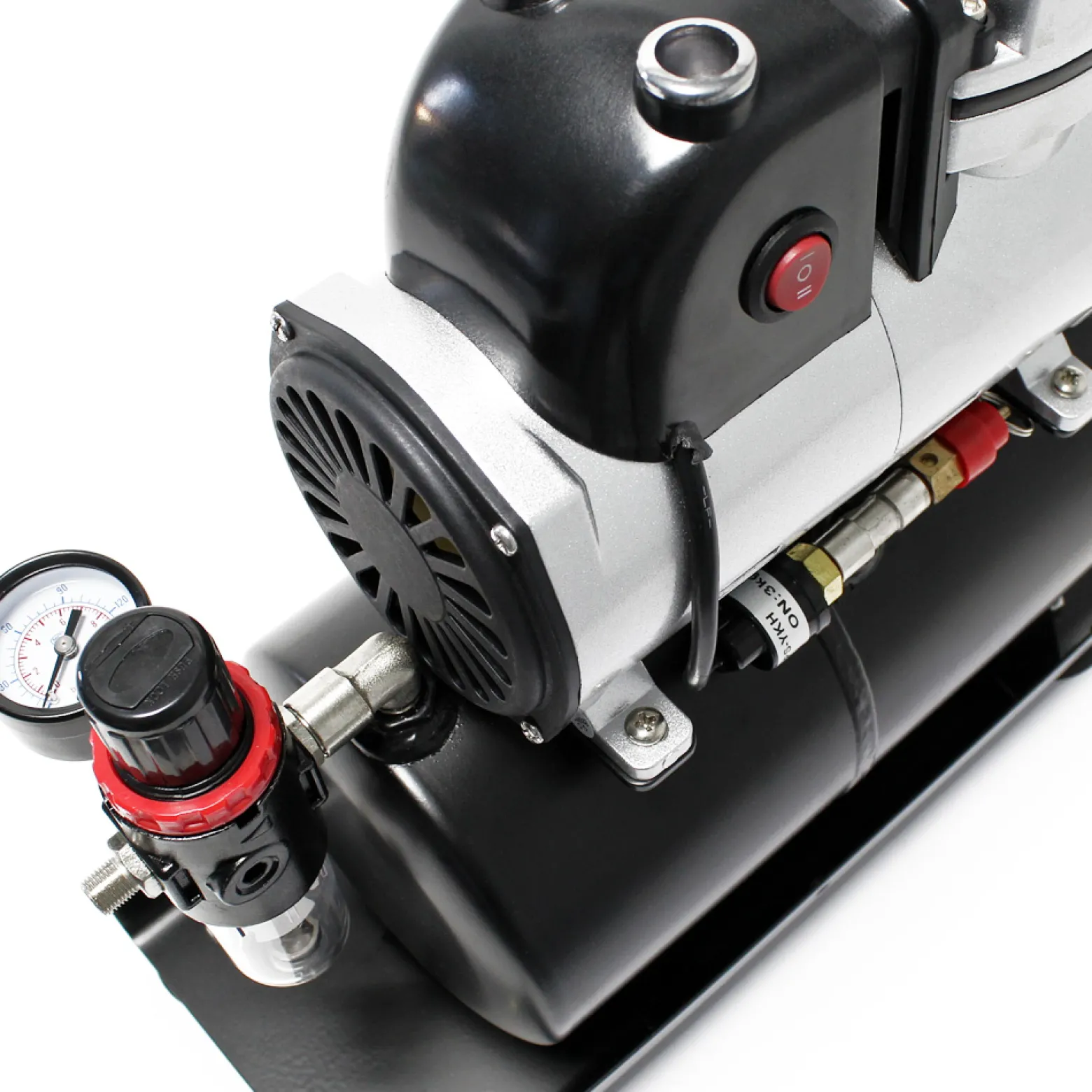 Wiltec Airbrush Einzylinderkolbenkompressor AF189A bis max. 6 bar Druck, im Gehäuse mit Lufttank und Manometer, geräuscharmer Kompressor