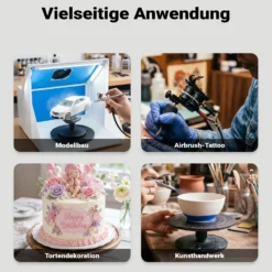 Wiltec Airbrush Einzylinderkompressor AF186A bis max. 4 bar Druck, im Gehäuse mit Abschaltautomatik und Lufttank für Modellbau, Nailart, Tattoos, KFZ