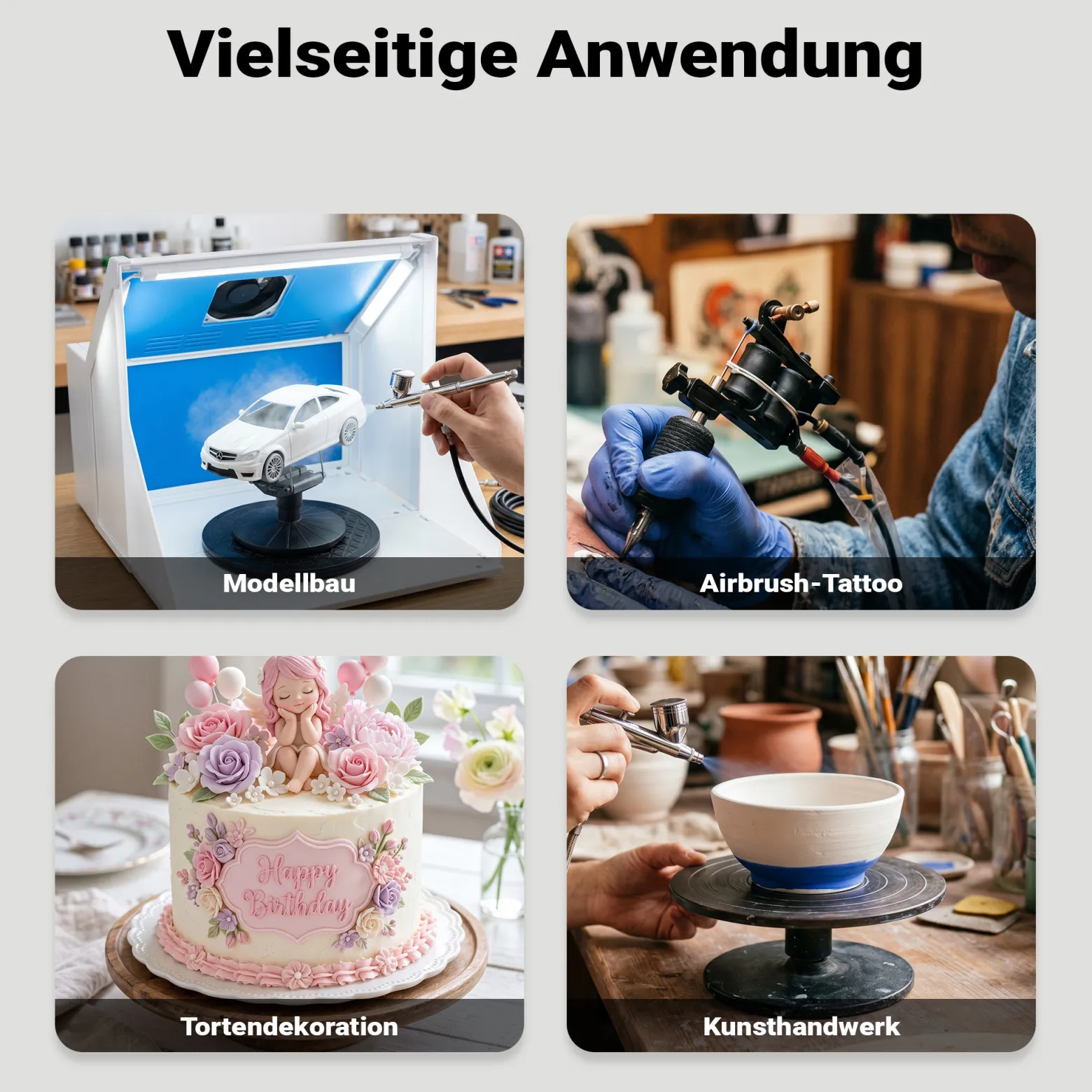 Wiltec Airbrush Einzylinderkompressor AF186A bis max. 4 bar Druck, im Gehäuse mit Abschaltautomatik und Lufttank für Modellbau, Nailart, Tattoos, KFZ