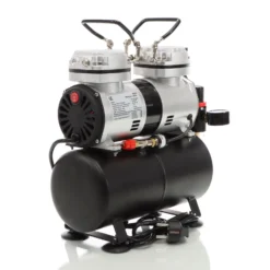 Wiltec Airbrush Kompressor AS196 mit Lufttank, Doppelzylinder Kolben, max. 6 bar Druck und Abschaltautomatik, für Modellbau, Tattoos, Nailart